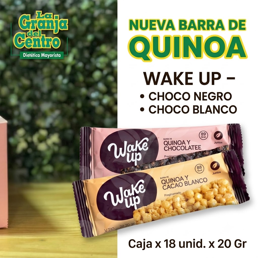 Novedades Productos WAKE UP - BARRAS DE QUINOA CON CHOCOLATE BLANCO X 18 UN sin tacc